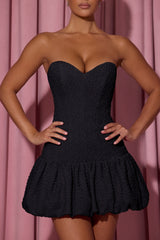Cut-Out Bubble Hem Corset Mini Dress in Black