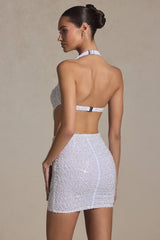 Embellished Cut-Out Halterneck Mini Dress in White