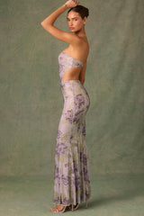 Embellished Cut-Out Fishtail Maxi Dress in Lilac