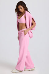 Mid-Rise Wide-Leg Joggers in Baby Pink