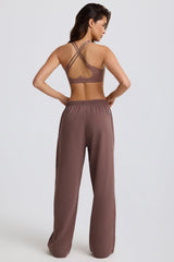 Mid-Rise Wide-Leg Joggers in Mocha
