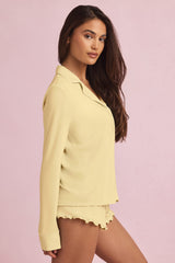 Modal Long-Sleeve Pyjama Top in Pastel Yellow