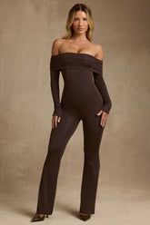 Modal Off-Shoulder Jumpsuit in Chocolate Brown