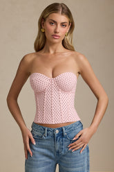 Lace-Up Strapless Corset Top in Pink Polka Dot