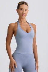 Define Luxe Halterneck Tank Top in Blue Grey