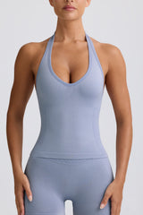 Define Luxe Halterneck Tank Top in Blue Grey