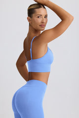 Define Luxe V-Neck Sports Bra in Light Blue