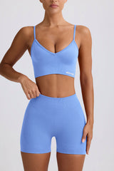 Define Luxe V-Neck Sports Bra in Light Blue