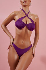 Give Me Fever Ruched Twist Bikini Top in Purple