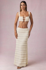 Ruffled Mid-Rise Maxi Skirt in Ivory