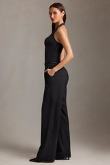 Corset-Detail Halterneck Jumpsuit in Black