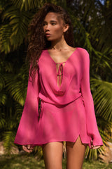 Cowl-Neck Mini Dress in Fuchsia