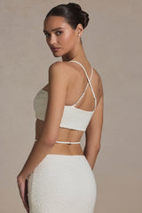 Embellished Cross Back Crop Top in White