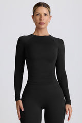Modal Ruched Long-Sleeve Top in Black