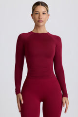 Modal Ruched Long-Sleeve Top in Burgundy
