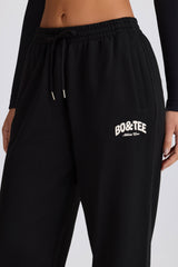 Mid-Rise Wide-Leg Joggers in Black