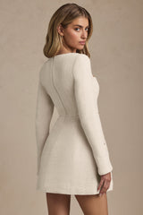 Sweetheart-Neck Structured Mini Dress in Ivory