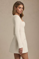 Sweetheart-Neck Structured Mini Dress in Ivory