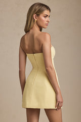 Sweetheart-Neck Strapless Structured Mini Dress in Pastel Yellow