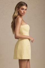 Sweetheart-Neck Strapless Structured Mini Dress in Pastel Yellow