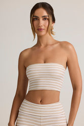 Modal Strapless Crop Top in Pink & Yellow Stripe