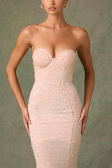 Embellished Sweetheart-Neck Fishtail Gown in Dusty Rose