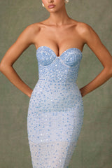 Embellished Sweetheart-Neck Fishtail Gown in Sky Blue