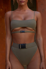 Belt My Heart Underbust Strappy Bikini Top in Khaki