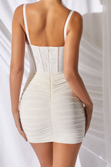 Mesh Bodycon Corset Mini Dress in Ivory
