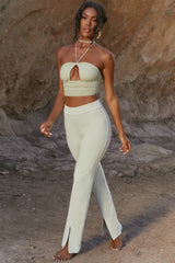 High Waisted Split Hem Trousers in Green