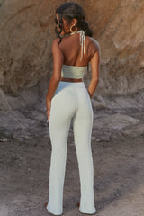 High Waisted Split Hem Trousers in Green