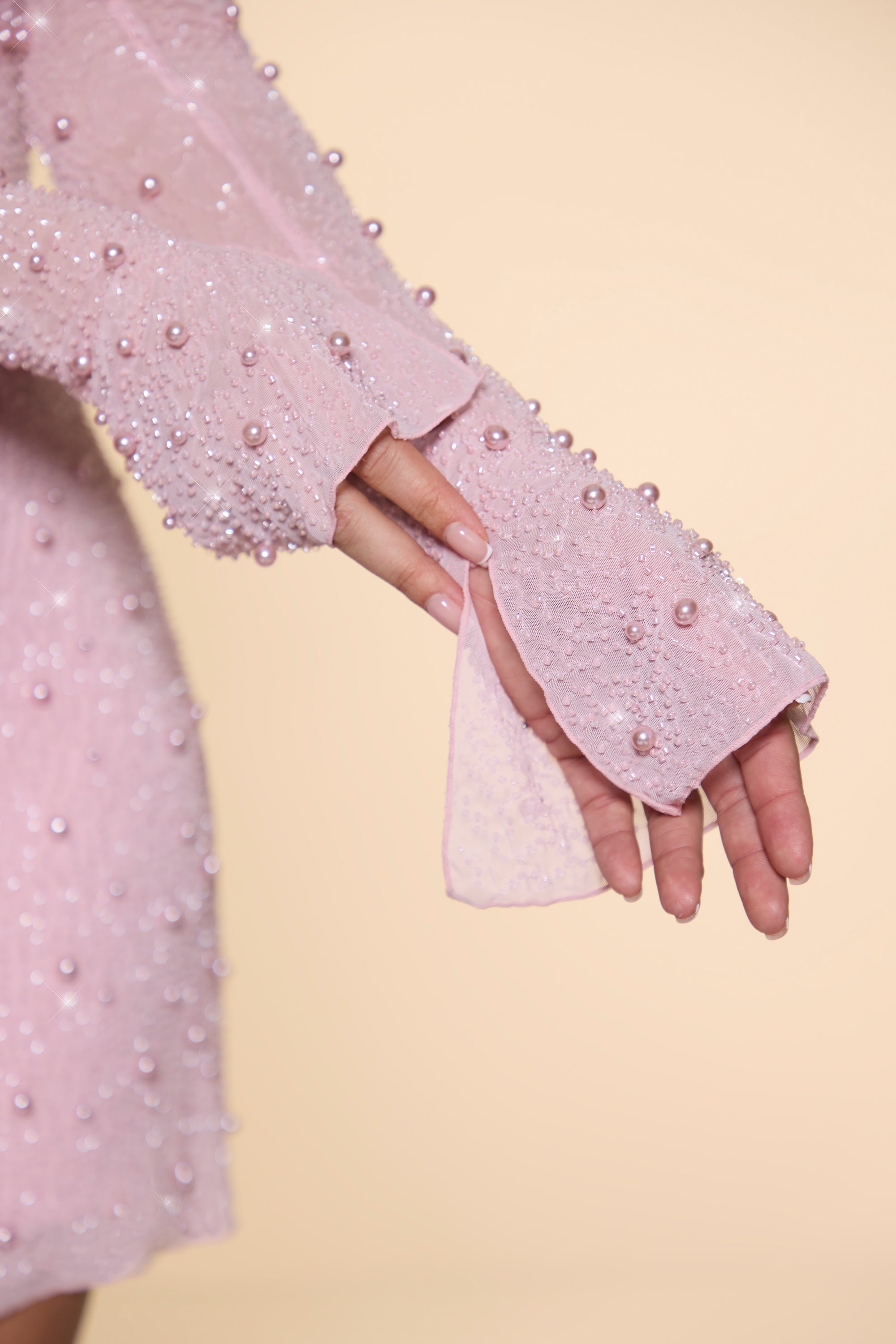 Embellished Asymmetric Corset Mini Dress in Blush