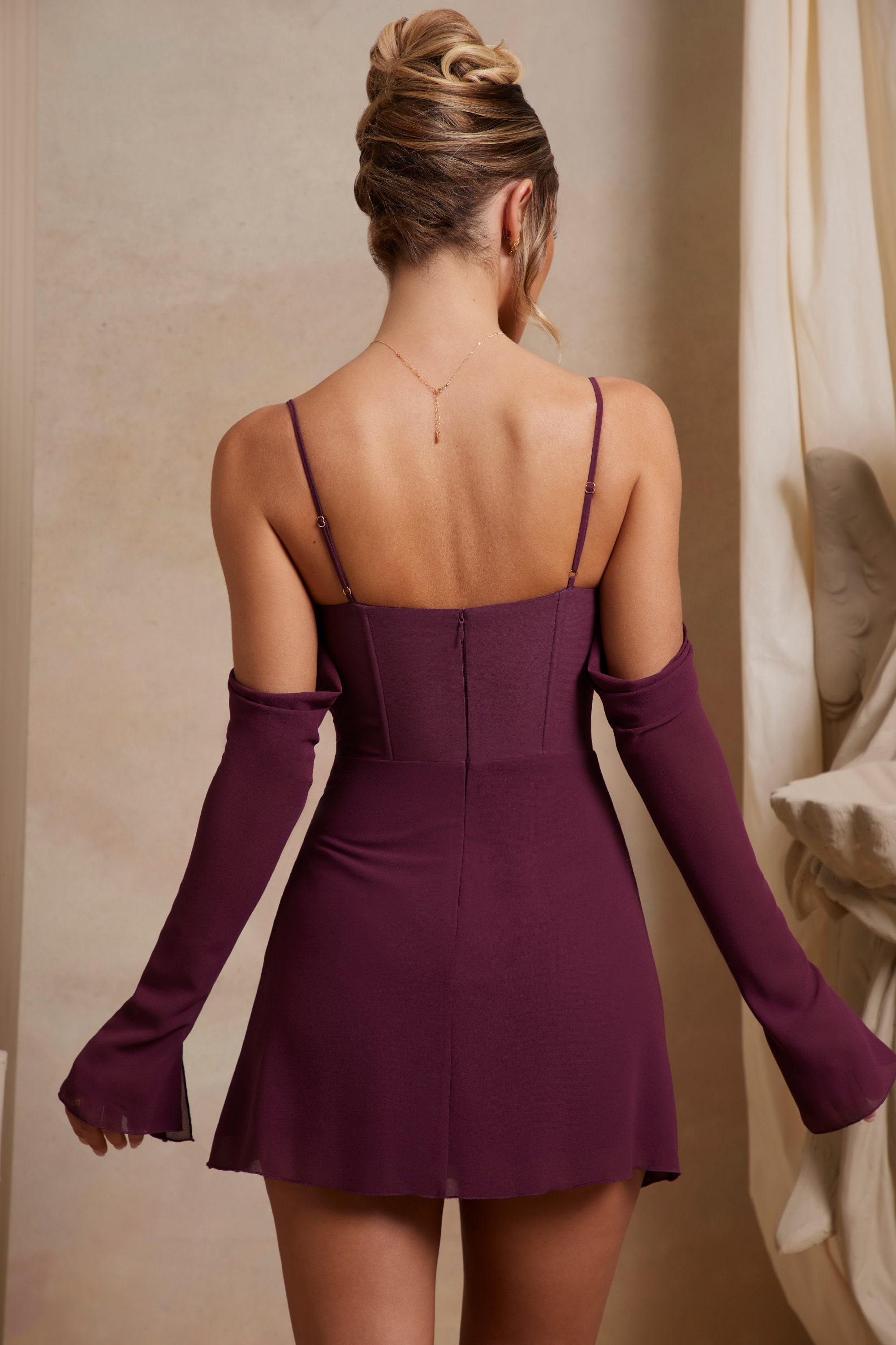 Off The Shoulder Corset Mini Dress in Plum