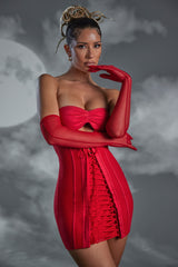 Hand Stitched Mesh Opera Gloves in Red