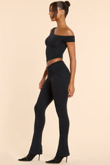 Mid Rise Modal Cashmere Blend Trousers in Black
