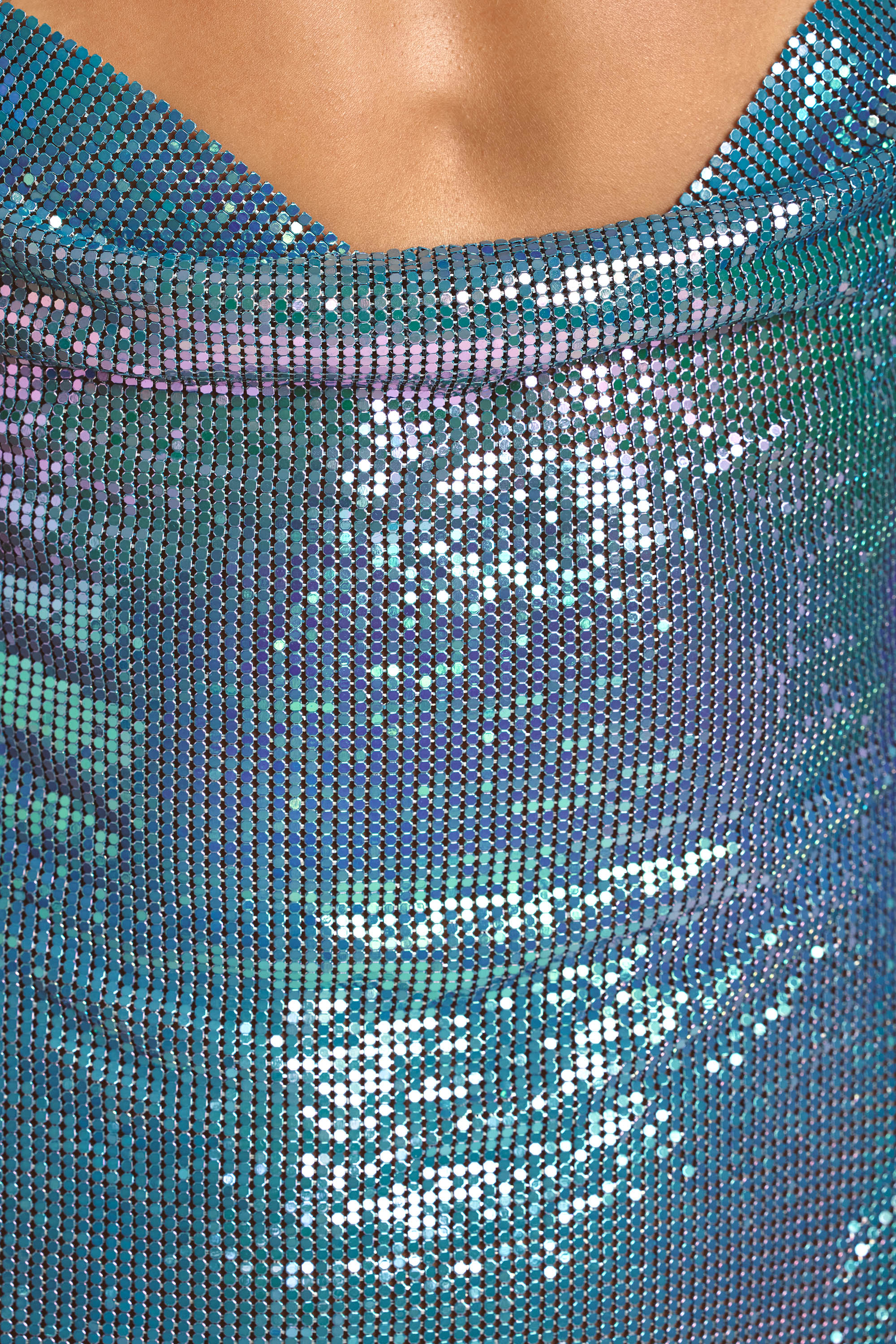 Premium Chainmail Side Frill Mini Dress in Indigo