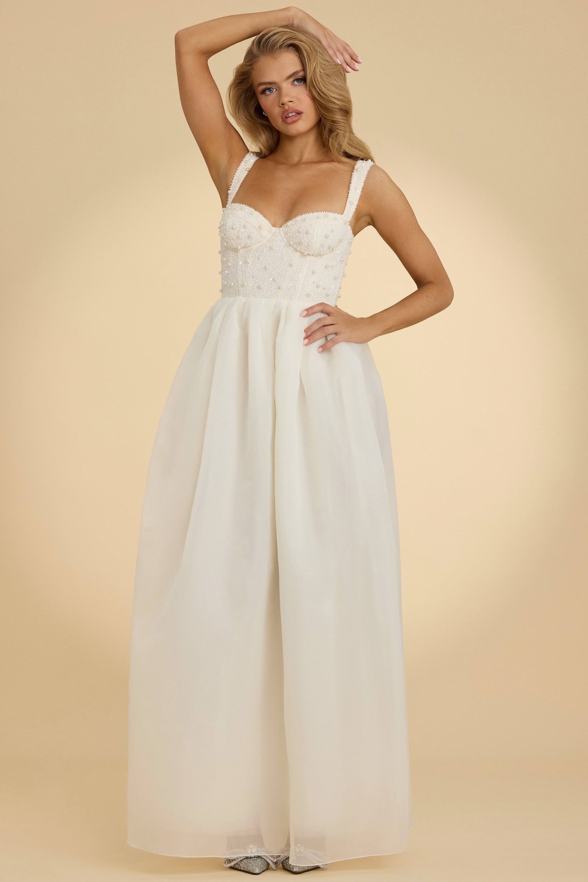 Embellished Corset Gown in White