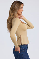 Modal Sweetheart-Neck Top in Sand
