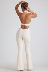 Modal Lace-Trim Cut-Out Flared Jumpsuit in Ivory