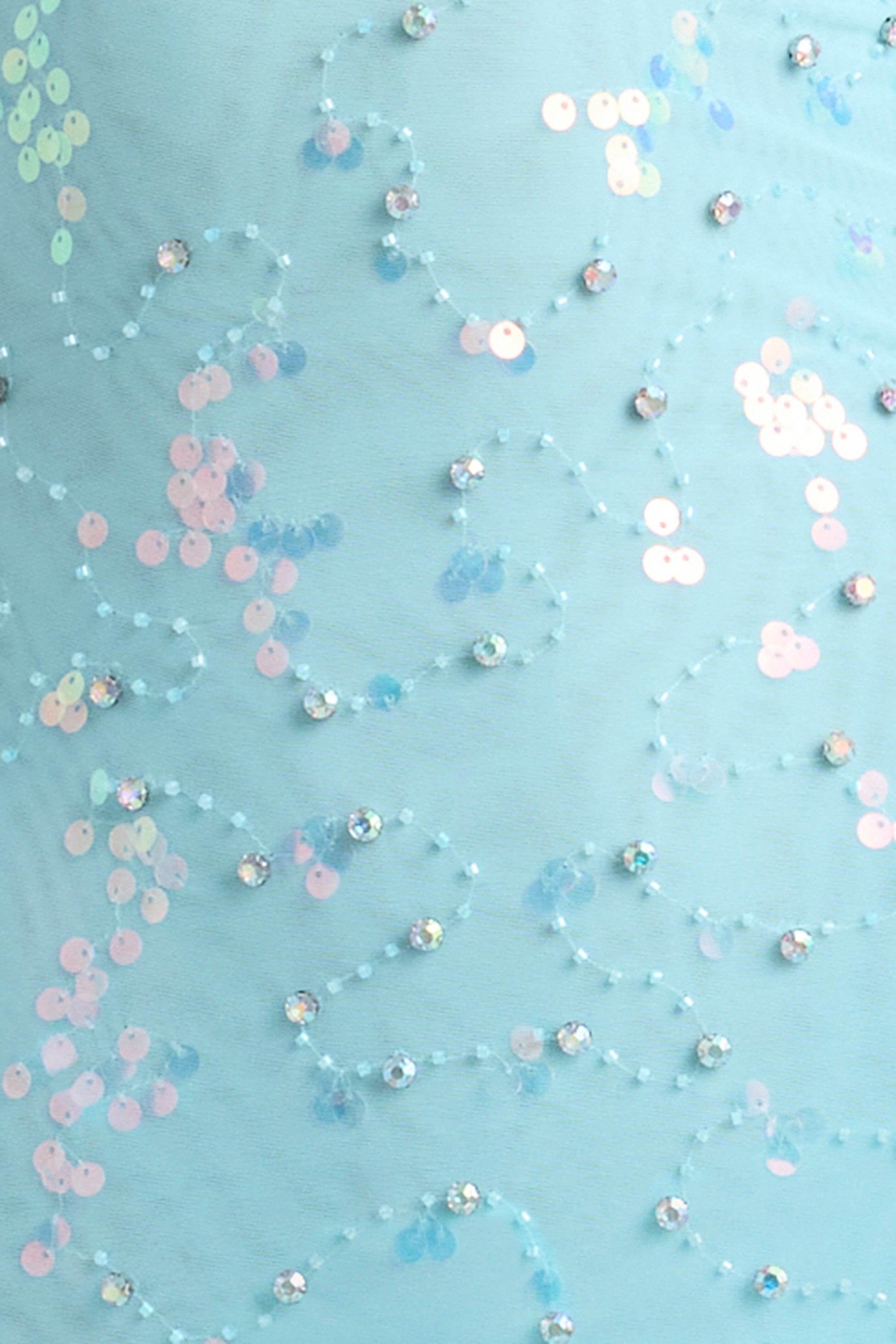 Embellished Lace-Up Mini Dress in Ice Blue