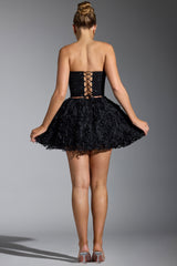 Floral-Appliqué Mini Skirt in Black