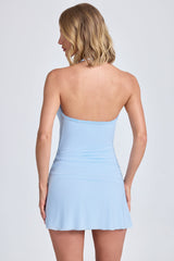 Halterneck Draped A-Line Mini Dress in Powder Blue