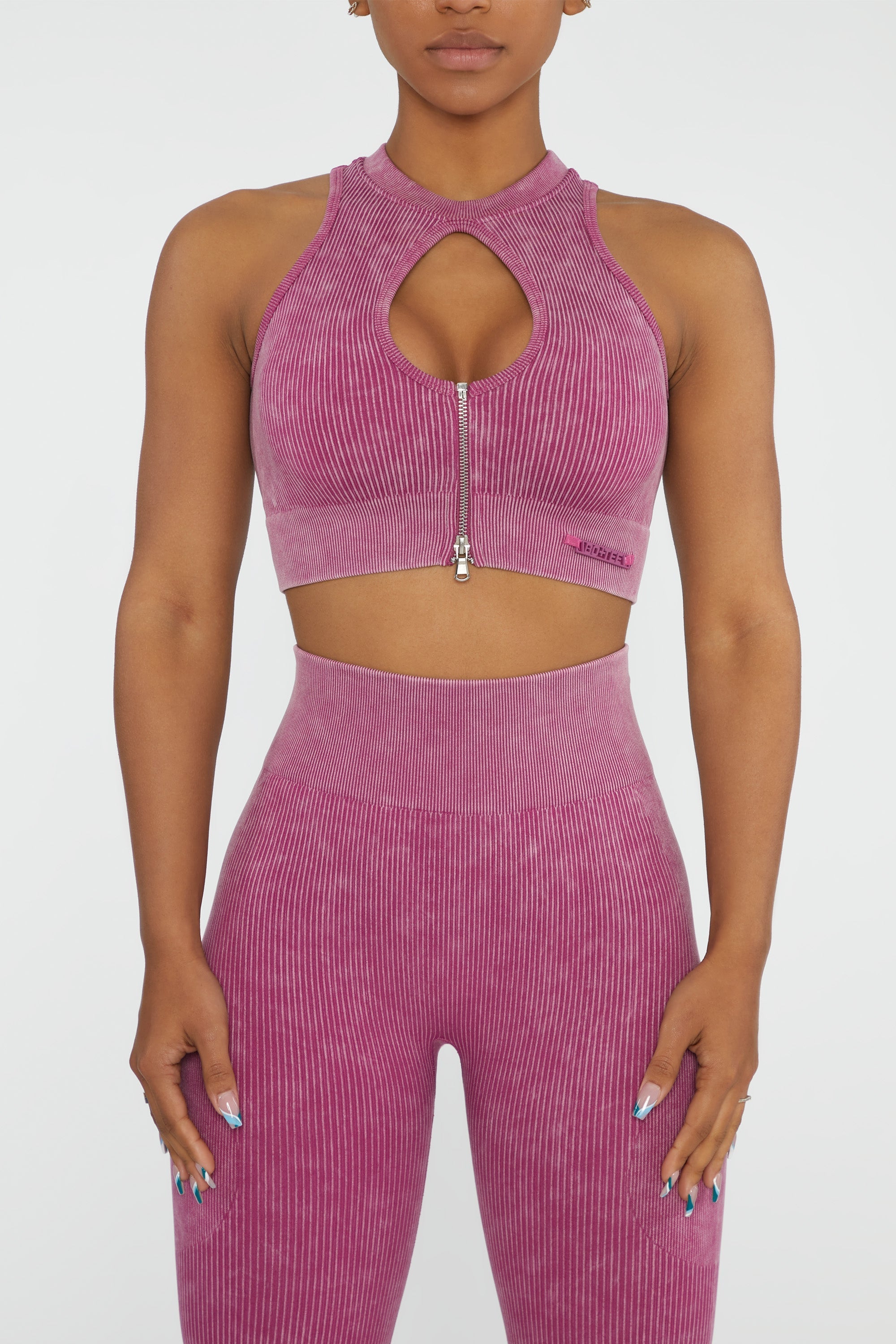 Keyhole Zip Crop Top in Dark Pink