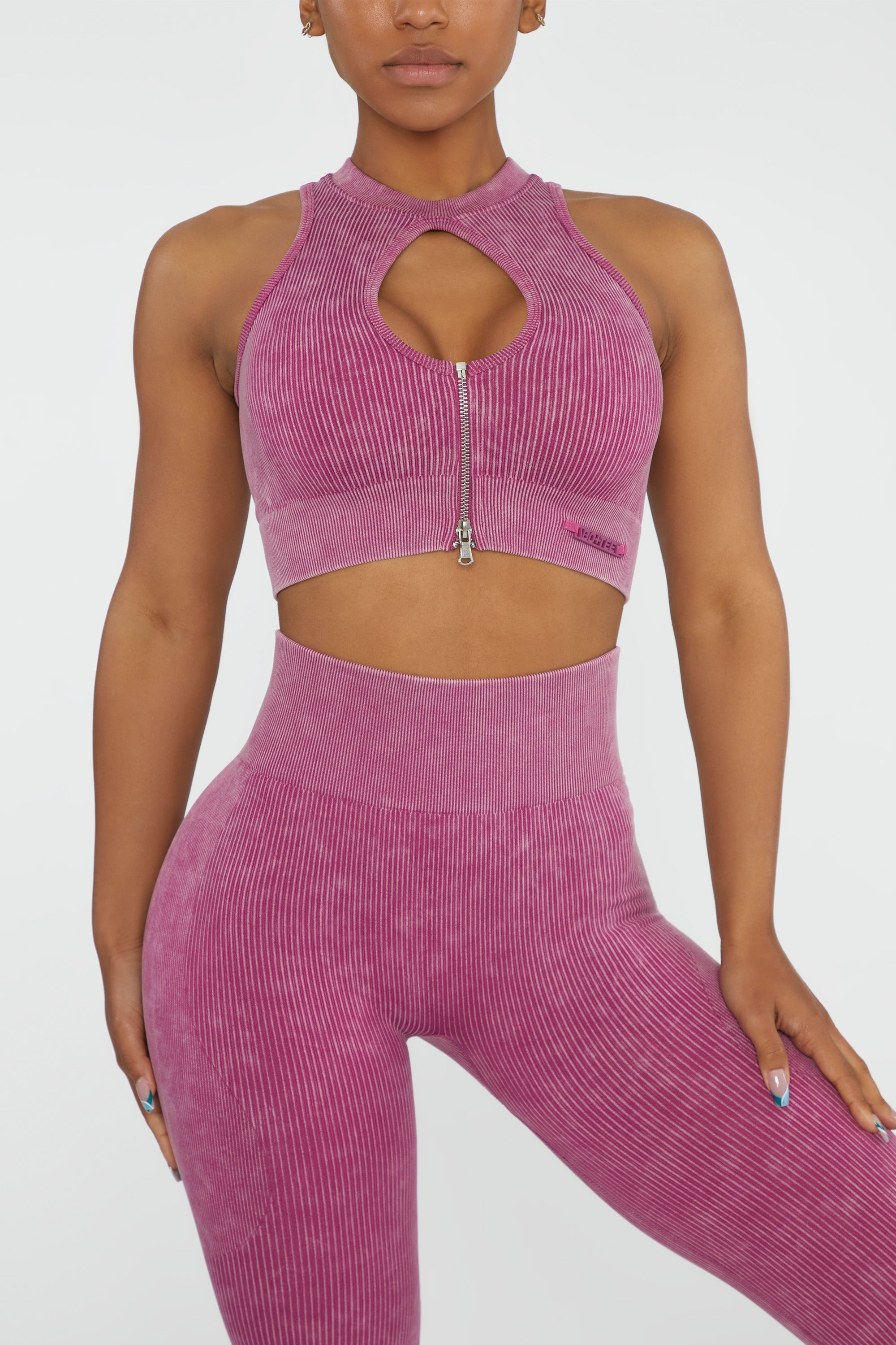 Keyhole Zip Crop Top in Dark Pink