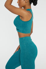 Keyhole Zip Crop Top in Teal