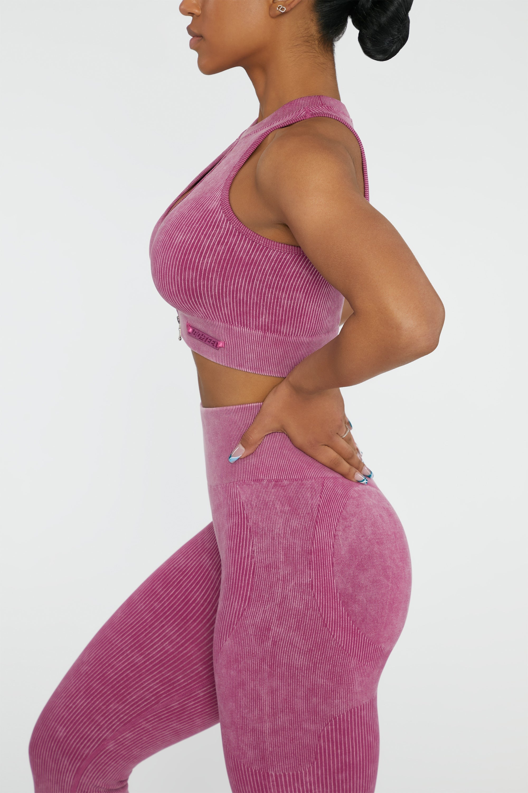 Keyhole Zip Crop Top in Dark Pink