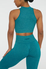 Keyhole Zip Crop Top in Teal
