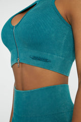 Keyhole Zip Crop Top in Teal