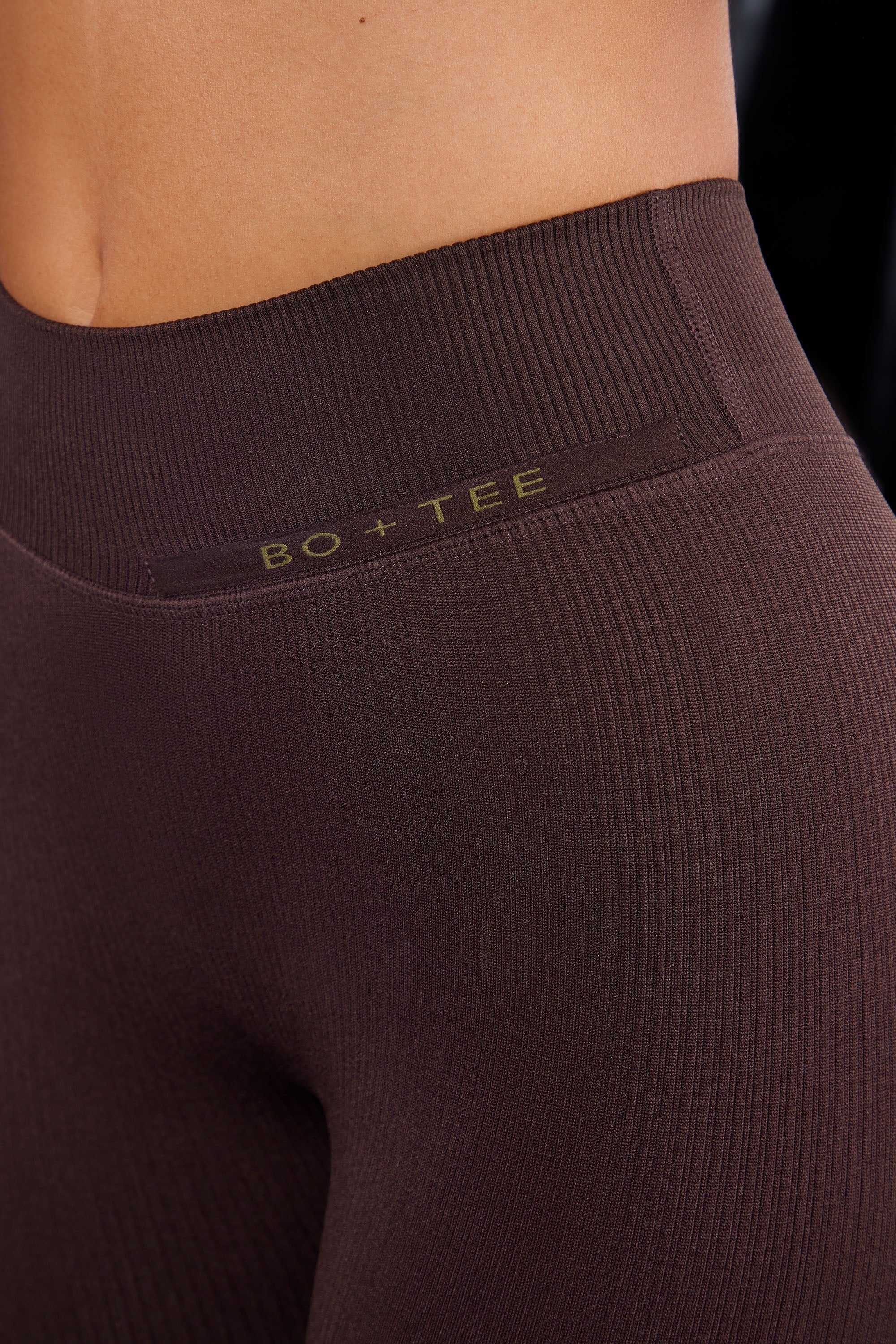 High Waist Split Flare Ribbed Leggings in Brown