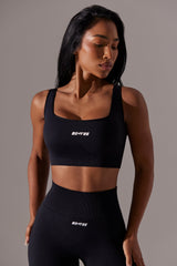 Open Back Square Neck Sports Bra in Black